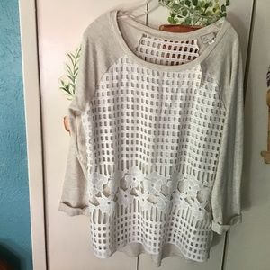 Anthropologie White and Cream Crochet Top